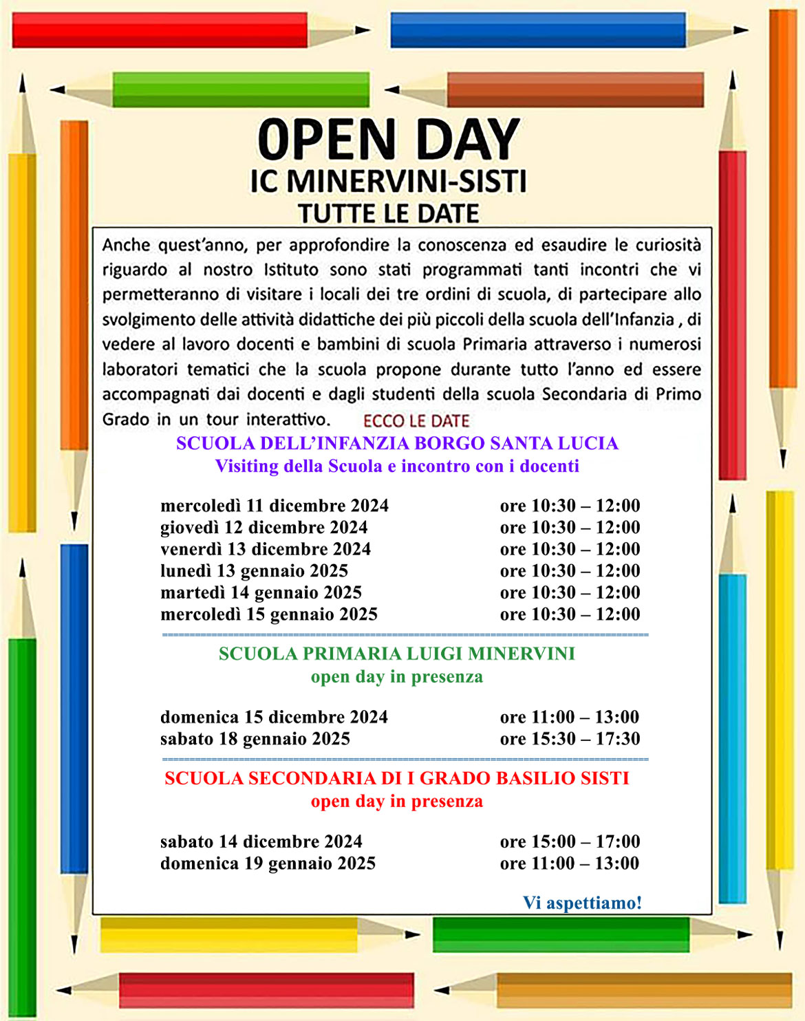 Gli Open Day dell'Istituto Comprensivo "Minervini-Sisti"